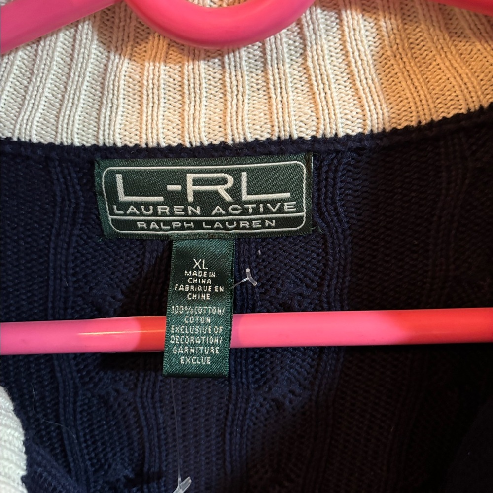 Ralph Lauren Navy Cardigan with Cream Collar - Picture 3 of 5